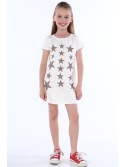 Girls\' dress with stars, cream, NDZ8244 - Online store - Boutique